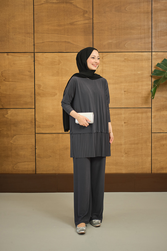 Alt Piliseli Bisiklet Yaka Takım Gri