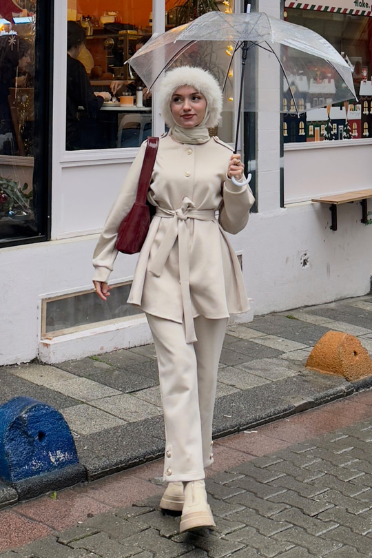 Apoletli Kemerli İkili Takım Krem