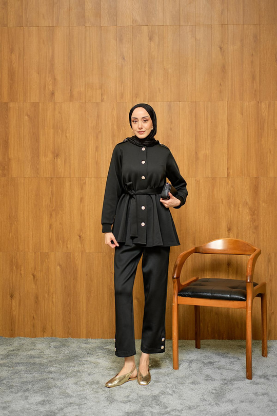 Apoletli Kemerli İkili Takım Siyah