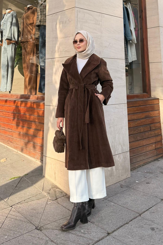 Apoletli Uzun Kaban Kahverengi