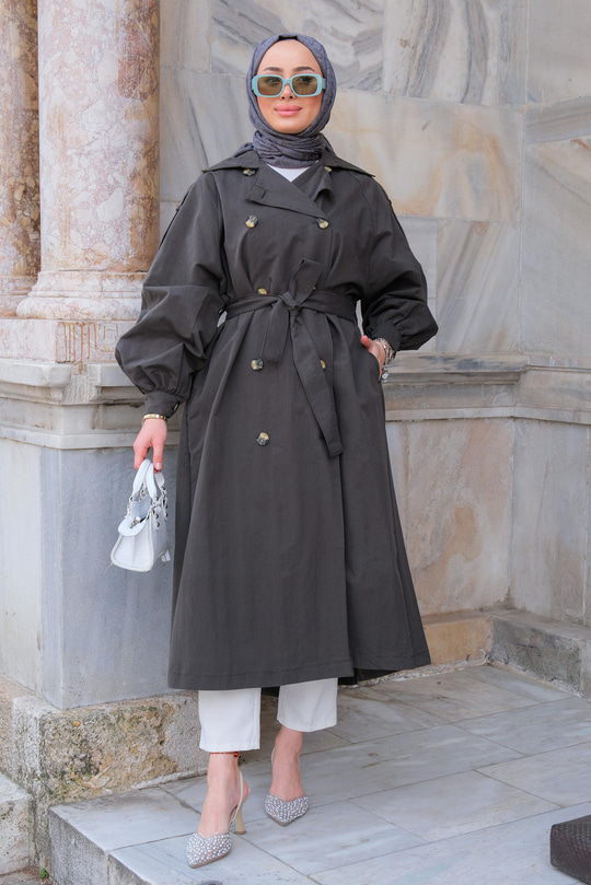 Arka Düğme Detay Trenckot Antrasit