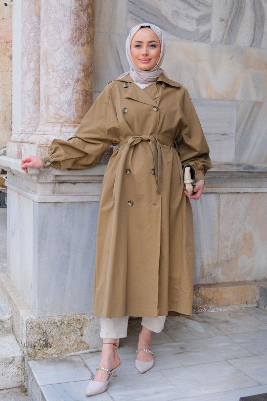 Arka Düğme Detay Trenckot çağla yeşil