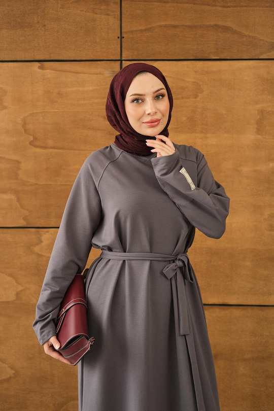 Arma Detay Elbise Gri