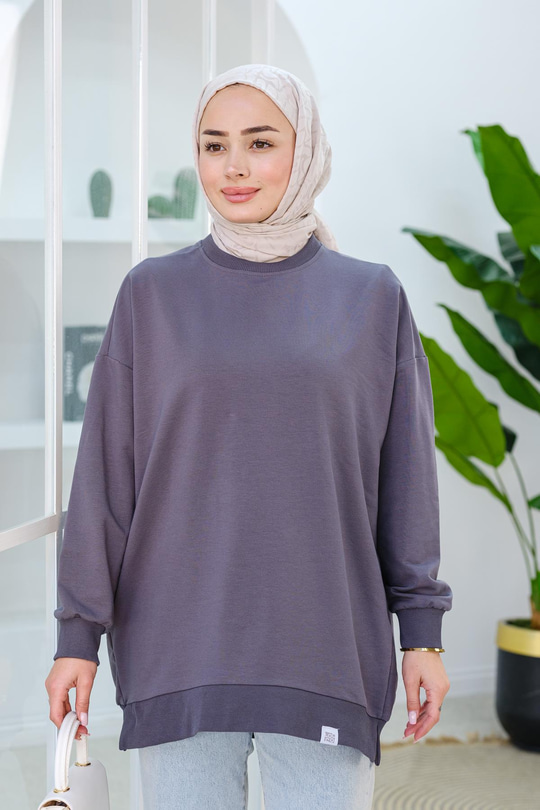 Arma Detay Oversize Tunik Gri