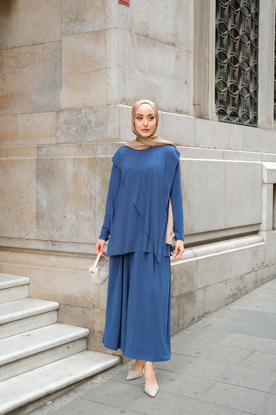 Asimetrik Salaş Takım İndigo Mavi