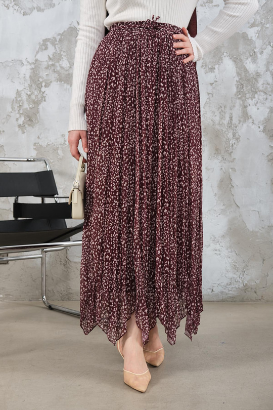 Asimetrik Şifon Etek Bordo
