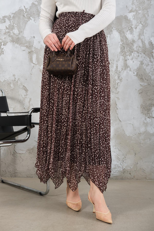 Asimetrik Şifon Etek Kahverengi