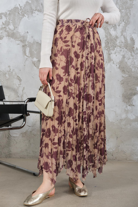 Asimetrik Şifon Etek Mürdüm