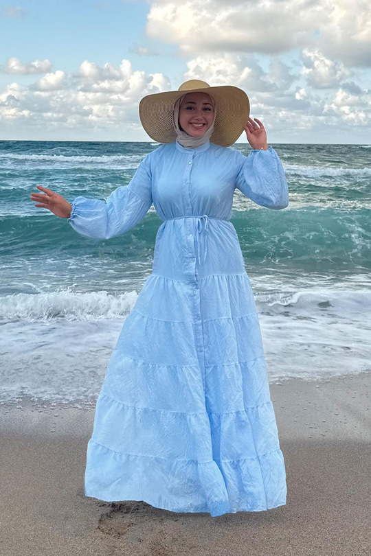 Astarlı Tül Elbise Açık Mavi