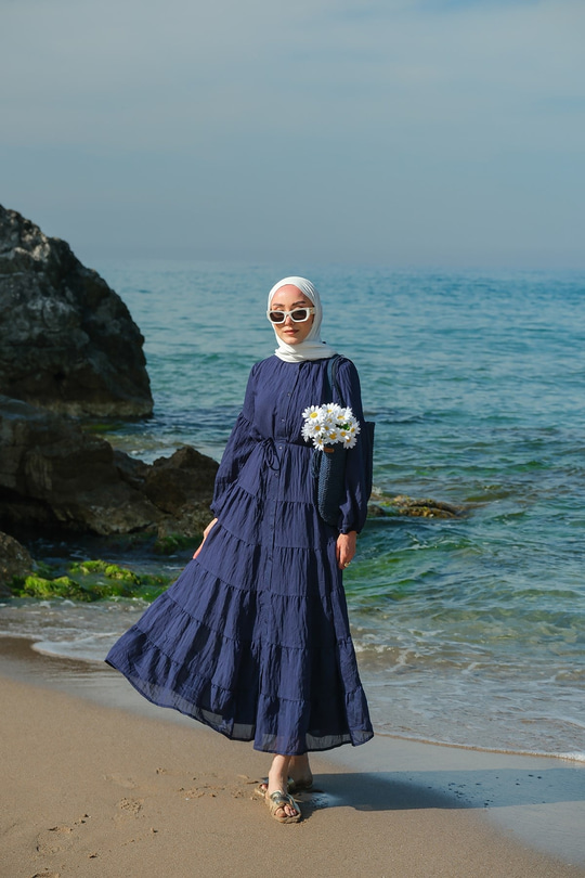 Astarlı Tül Elbise Lacivert