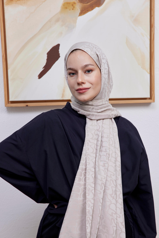 Aura Desen Jakar Şal Açık Vizon