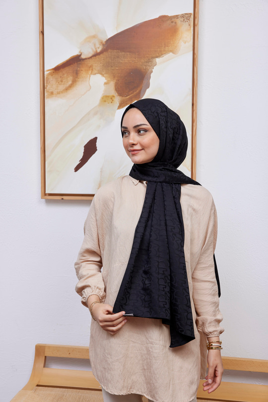 Aura Desen Jakar Şal Siyah