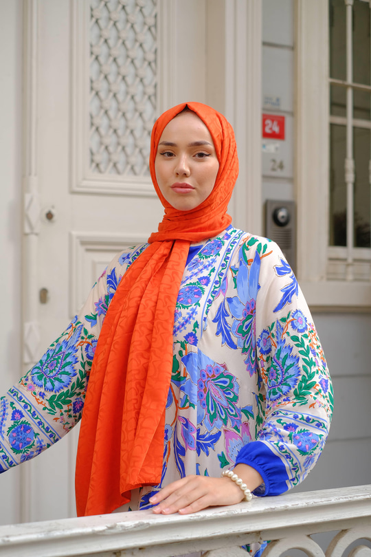 Aura Desen Jakar Şal Turuncu