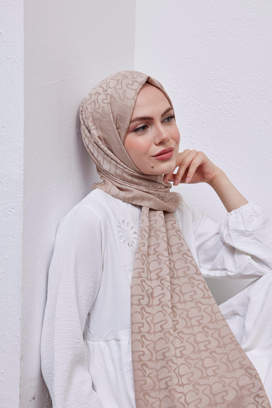 Aura Desen Jakar Şal Vizon