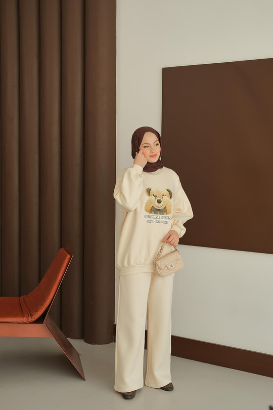 Ayıcık Baskılı Takım Krem
