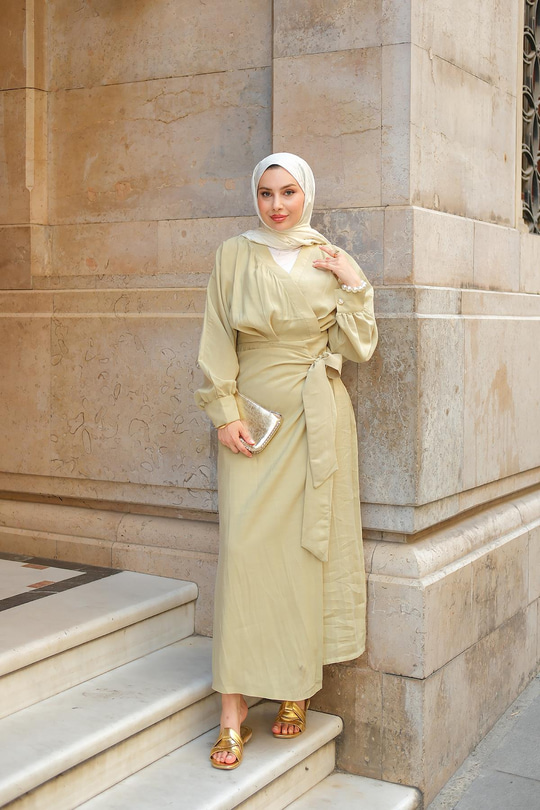 Bağlamal Detaylı Elbise Küf Yeşil