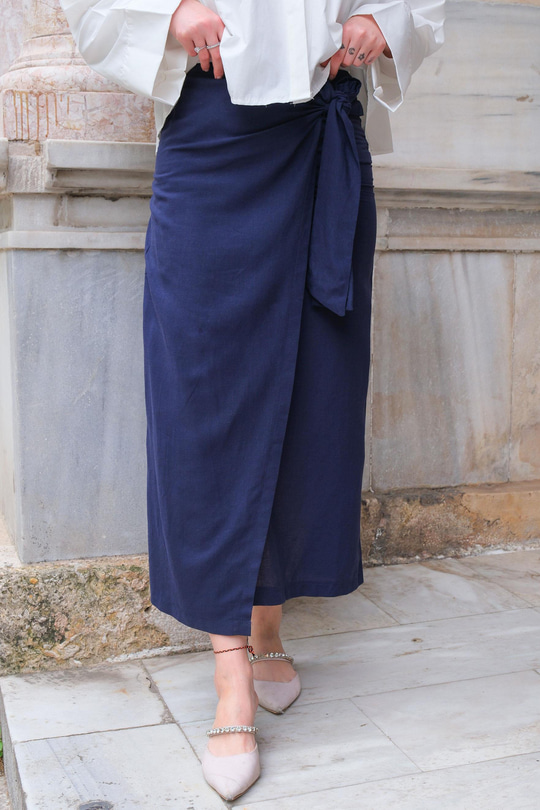 Bağlamalı Etek  Lacivert