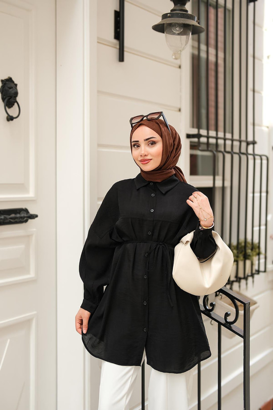 Bağlamalı İpek Gömlek Siyah