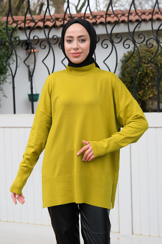 Balıkçı Yaka Triko Kazak Yağ Yeşil