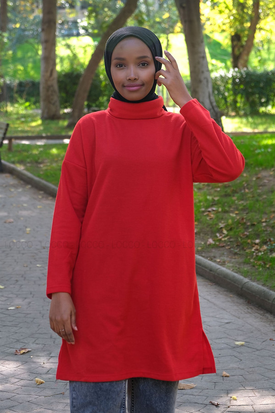Uygun Fiyatlı BALIKCI YAKA TUNIK  KIRMIZI | Loccomoda.com 