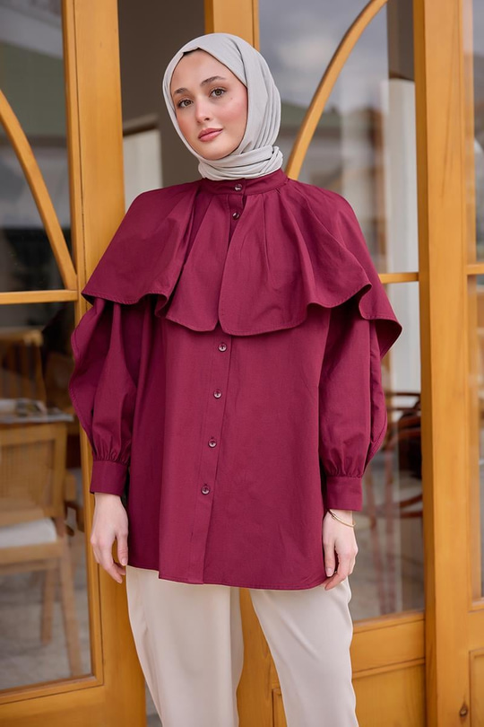 Balon Kol Çift Yaka Gömlek Bordo