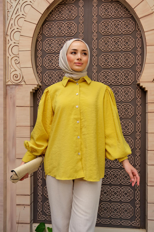 Balon Kol Gömlek Yağ Yeşil