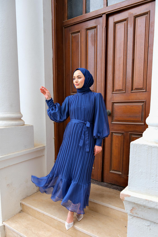 BALON KOL PILELI ELBISE LACIVERT