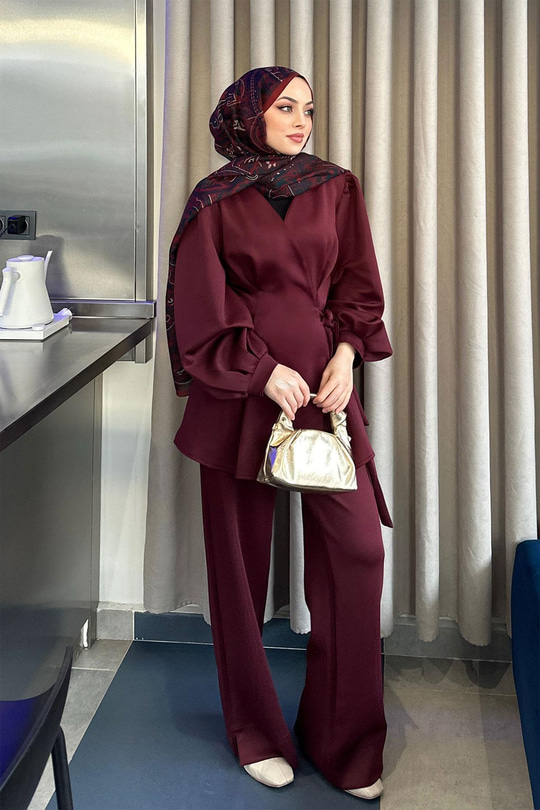 Balon Kol Scuba Kimono Takım Bordo