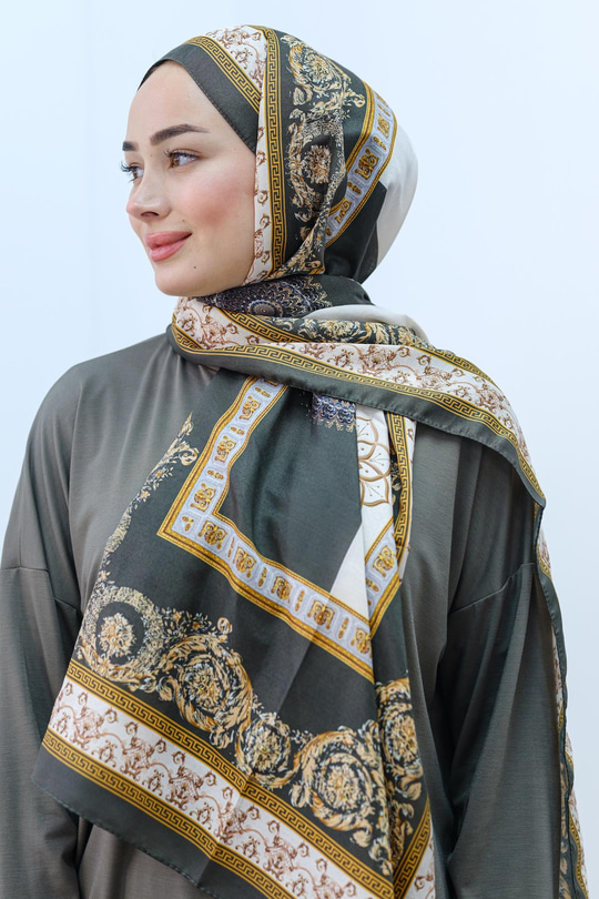 Barok Desen Şal Koyu Yeşil