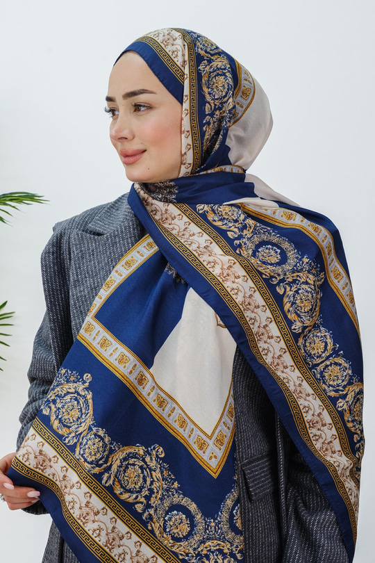 Barok Desen Şal Lacivert