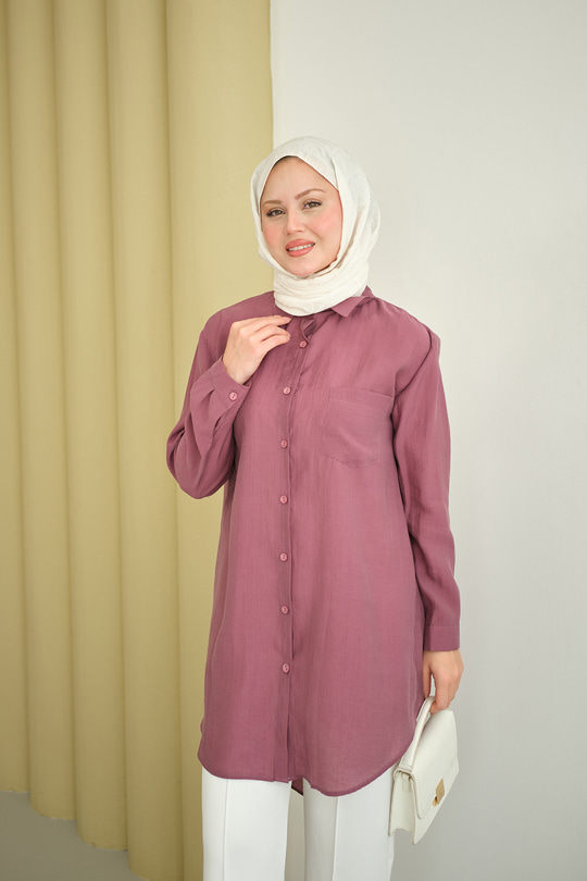 Basic Uzun Gömlek Gül Kurusu