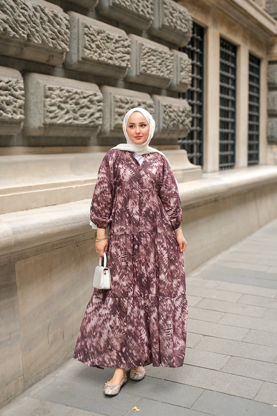 Batik Desen Elbise Kahverengi