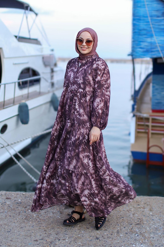 Batik Desen Elbise Kahverengi