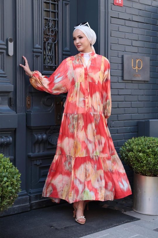 Batik Desen Elbise Turuncu