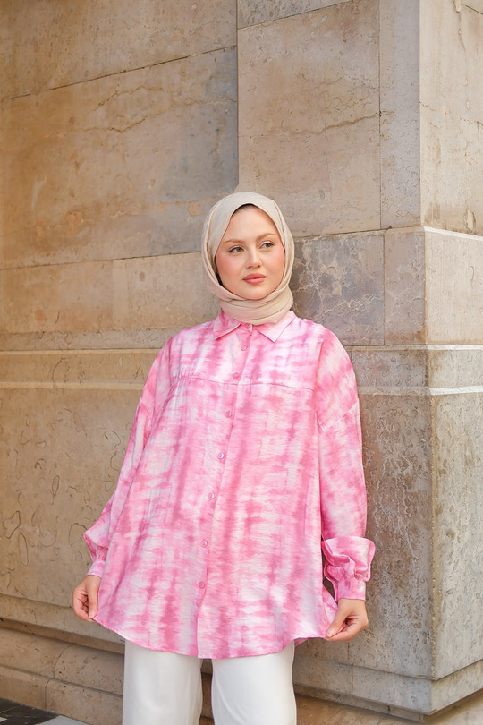 Batik Desen Lilyum Gömlek Pembe