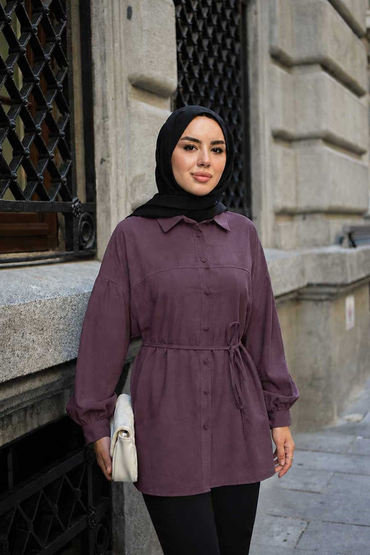 Önü Çimalı Bel Bağlamalı Modal Gömlek Bordo