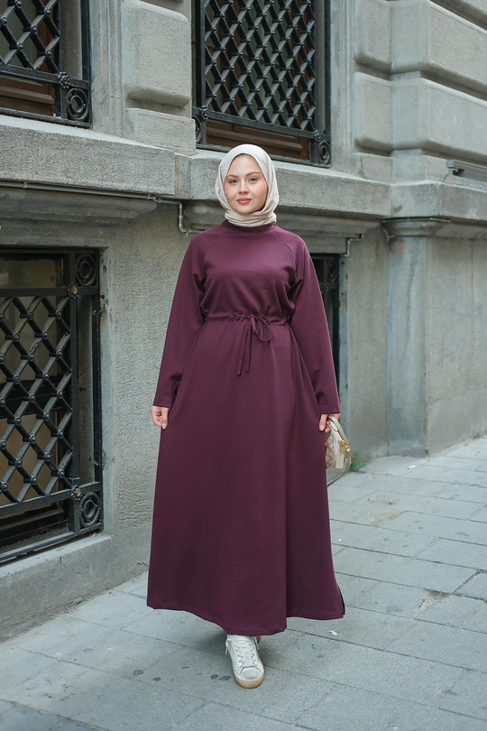 Bel Bağlama Detay Elbise Bordo