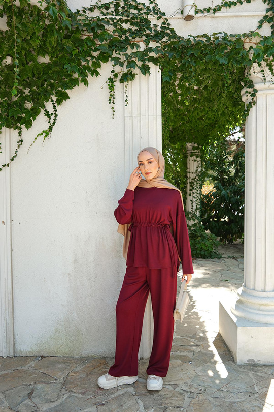 Bel Bağlama Detay İkili Takım Bordo