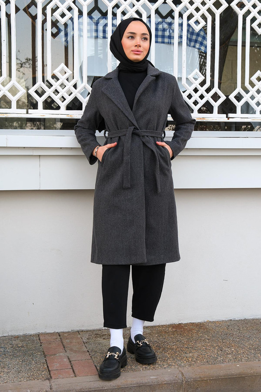 Bel Bağlamalı Astarlı Kaşe Gri