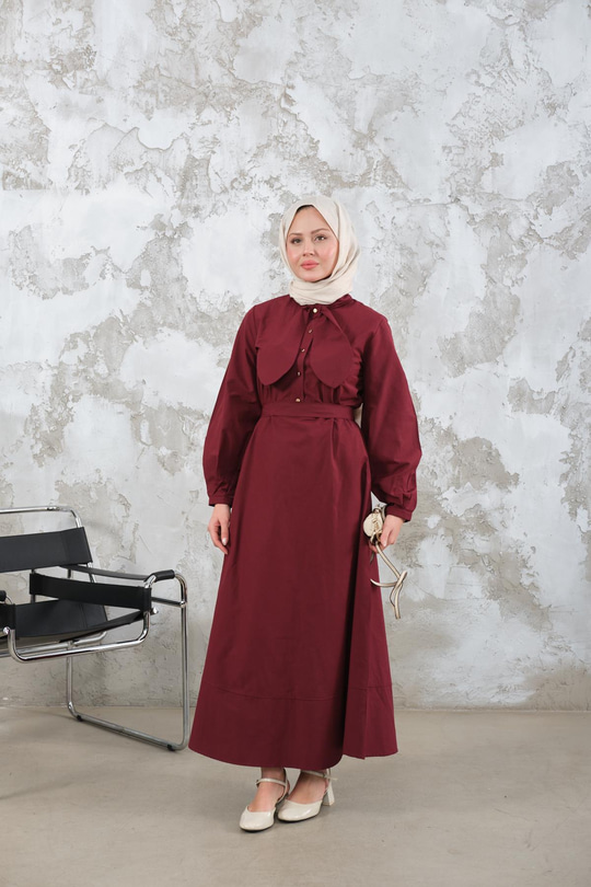 Bel Bağlamalı Elbise Bordo