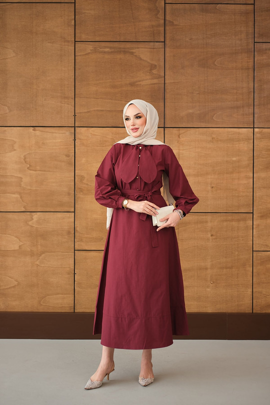 Bel Bağlamalı Elbise Bordo