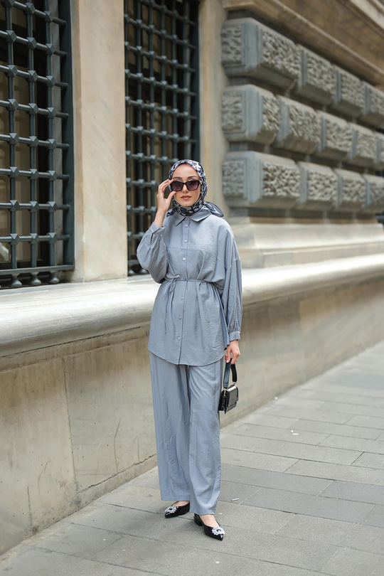 Bel Bağlamalı İkili Takım Gri