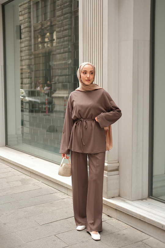 Bel Bağlamalı İkili Takım Kahverengi