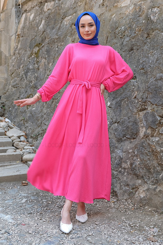 Uygun Fiyatlı BEL BAGLAMALI KUSAKLI ELBISE  | Loccomoda.com 