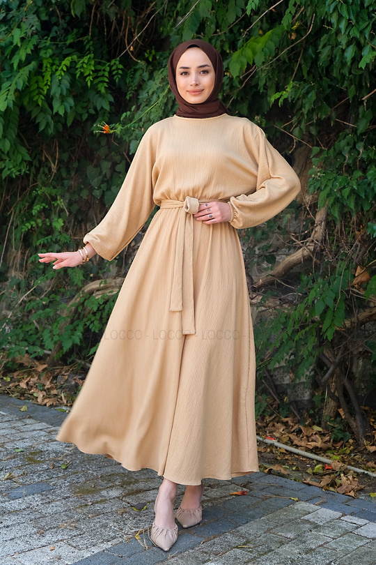 Uygun Fiyatlı BEL BAGLAMALI KUSAKLI ELBISE  | Loccomoda.com 