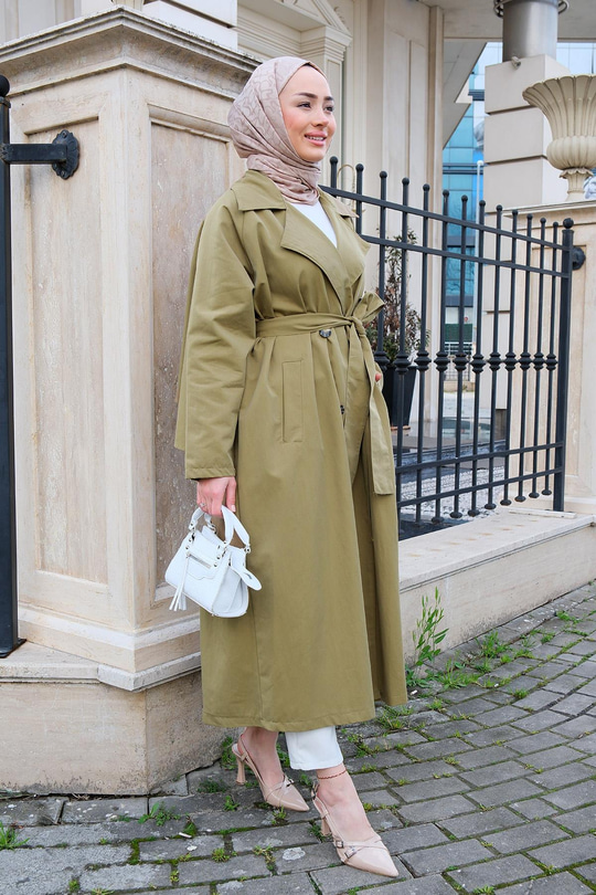 Bel Bağlamalı Trençkot çağla yeşil