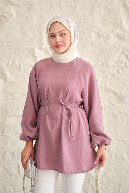 Bel Bağlamalı Tunik Mürdüm