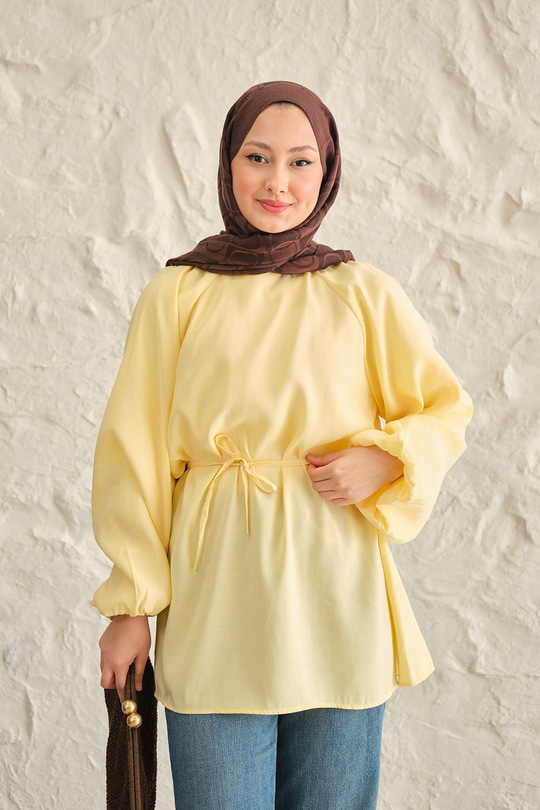 Bel Bağlamalı Tunik Sarı