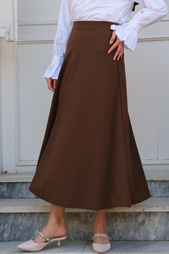 Bel Lastikli Etek  Kahverengi