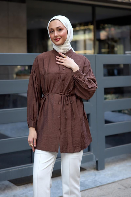 Belden Bağlamalı Gömlek Kahverengi